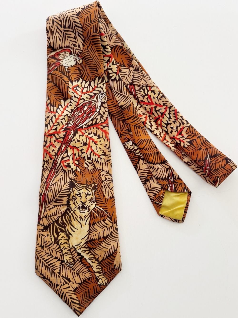 Vintage Wembley Cabaret Prints Tiger Tropical Bird Tie 60s 70s Retro Novelty